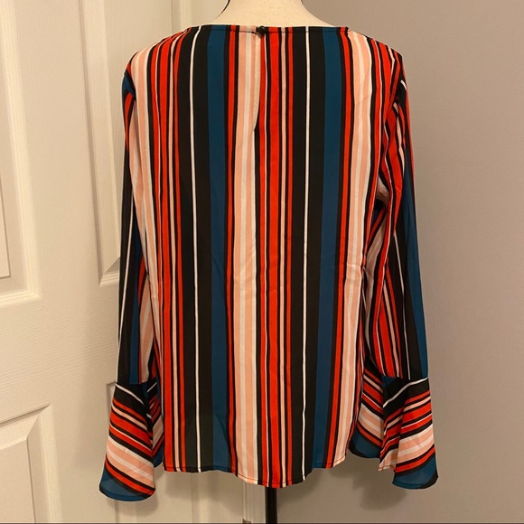 “C” Vibrant Striped Flare Cuff Long Sleeved Blouse - Picture 7 of 9
